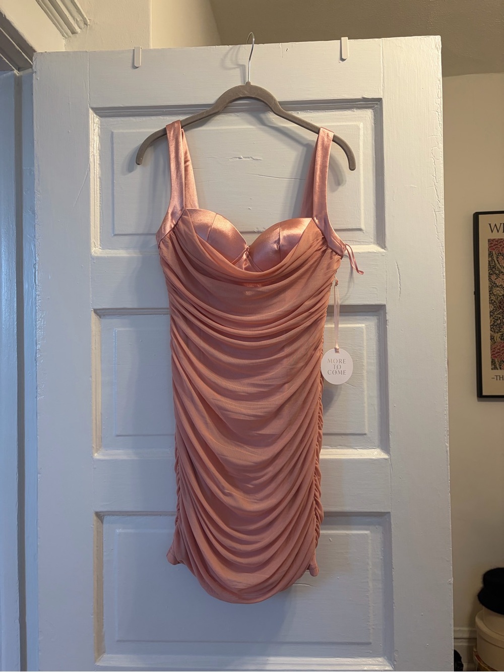 Ruched Satin Mini Dress in Blush Pink